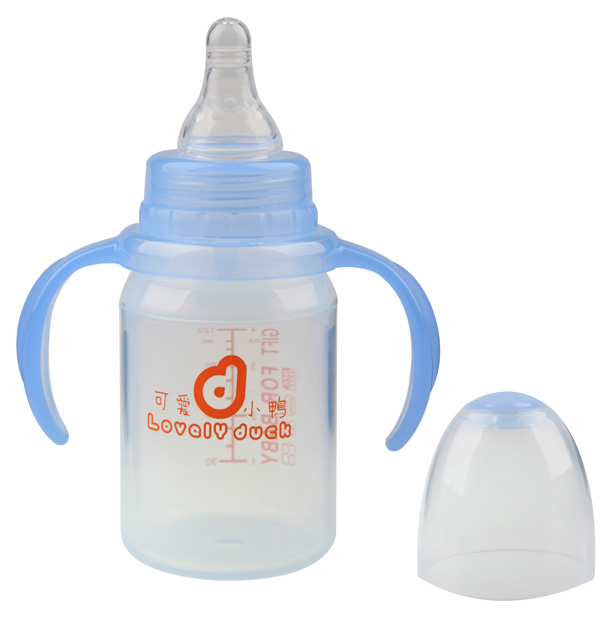 可愛小鴨標(biāo)口徑硅膠奶瓶藍色120ml