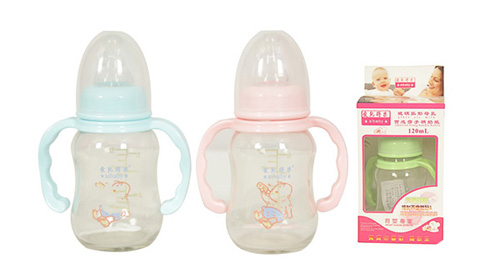 愛兒得樂120ml標口弧形帶把柄玻璃奶瓶
