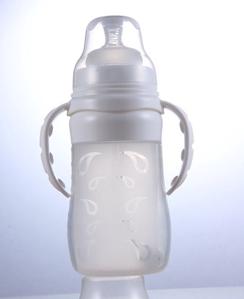樂(lè)哈哈寬口弧型300毫升硅膠奶瓶