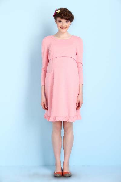 媽媽和我粉色孕婦連衣裙