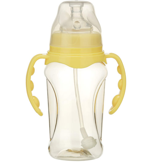 嬰之美寬口雙耳自動圓弧形PPSU奶瓶270ML黃色
