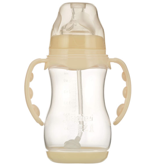 嬰之美寬口雙耳自動圓弧PP奶瓶帶底300ML乳白色