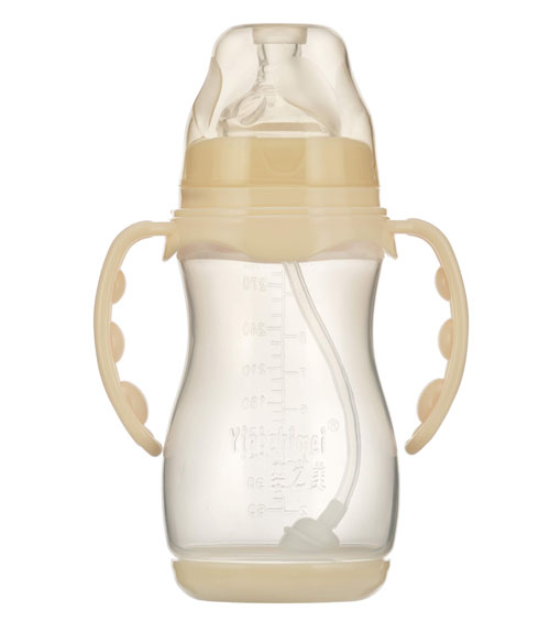 嬰之美寬口雙耳自動葫蘆PP奶瓶帶底270ML乳白色