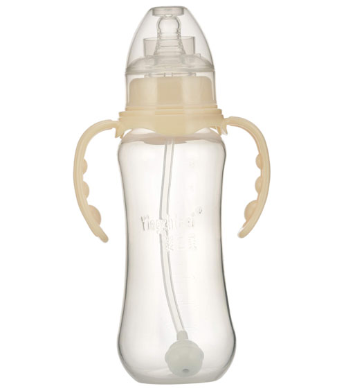 嬰之美標(biāo)口自動雙耳圓弧PP奶瓶300ML乳白色