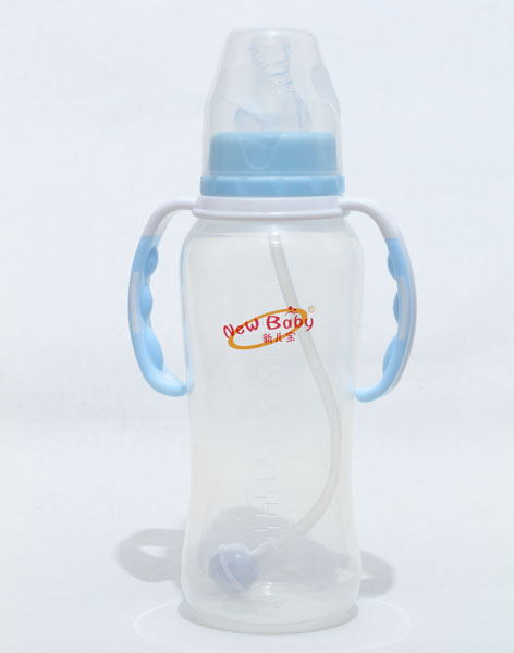 新兒寶標(biāo)口300ml雙色雙耳自動(dòng)圓腰形PP奶瓶