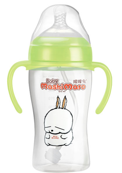 矇矇兔綠色寬口弧形PP奶瓶300ml