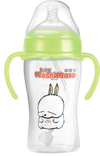 矇矇兔綠色寬口弧形PP奶瓶240ml