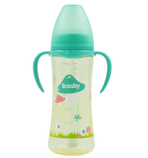 貝斯比寬口弧形PP納米銀奶瓶300ml綠色