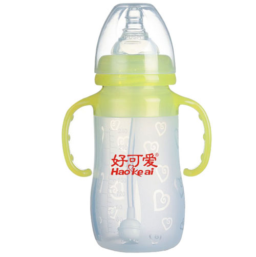 好可愛雙柄自動吸管寬口弧形硅膠奶瓶240ml