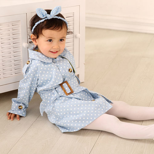 棉果果圓點風衣式外套藍色