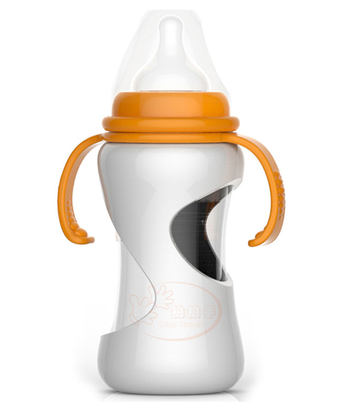 拍拍手防摔玻璃奶瓶黃色