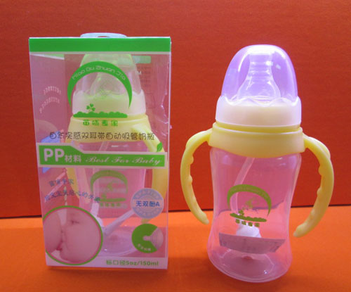 苗哺專家5安標口雙耳帶自動吸管pp奶瓶