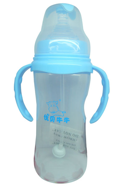 優(yōu)貝牛牛藍(lán)色寬口雙柄全自動PP奶瓶330ml