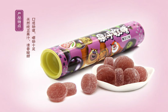 熊出沒75g圓筒果汁軟糖黑加侖味