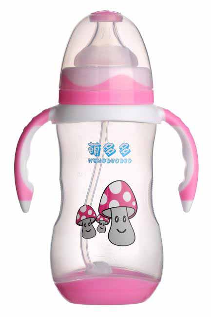 萌多多PP寬口300ml雙色紅白手柄自動(dòng)奶瓶