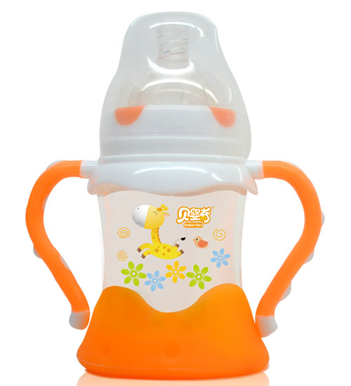 貝嬰奇150ml防爆感溫寬口玻璃奶瓶橙色