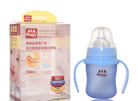 prettybaby有柄自動(dòng)寬口徑多功能感溫玻璃小奶瓶150ML
