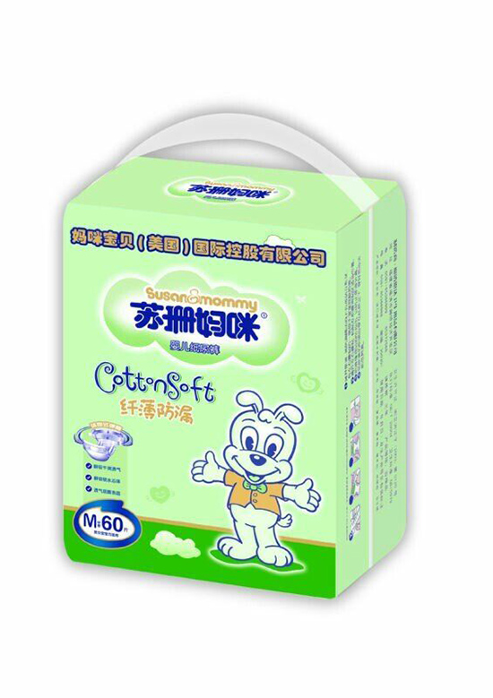 蘇珊媽咪纖薄防漏嬰兒紙尿褲M60片(綠色裝)