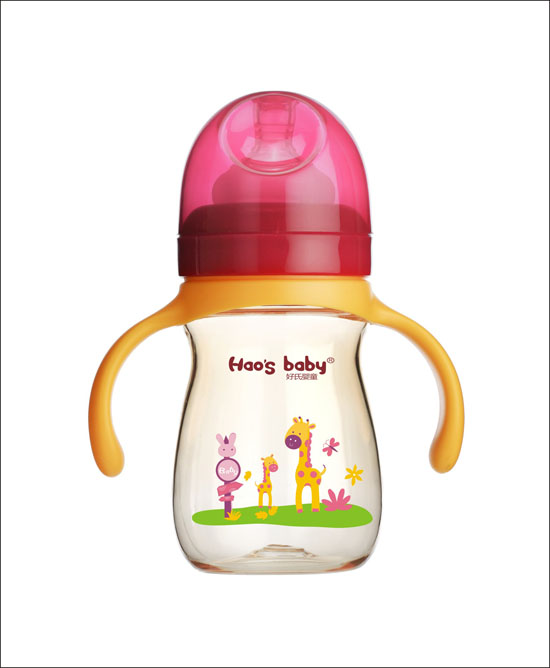 好氏嬰童長(zhǎng)頸鹿印花紅色雙柄奶瓶(小)