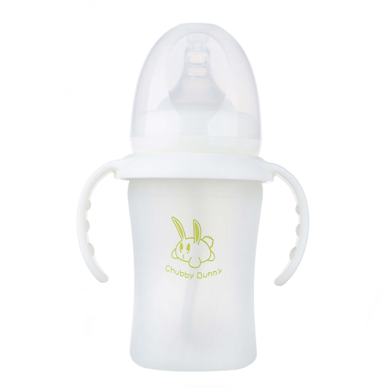 丘比兔寬口徑硅膠自動把手奶瓶白色