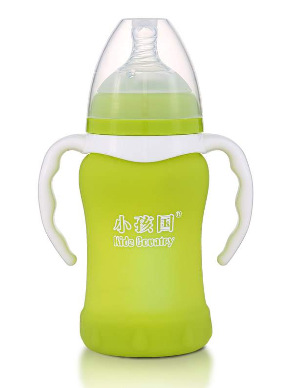 小孩國寬口感溫自動(dòng)玻璃奶瓶220ML 綠色