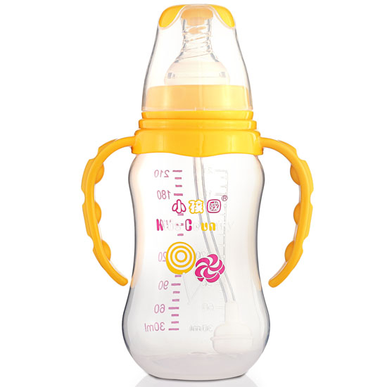 小孩國標(biāo)口自動(dòng)弧形PP安全奶瓶210 ML黃色