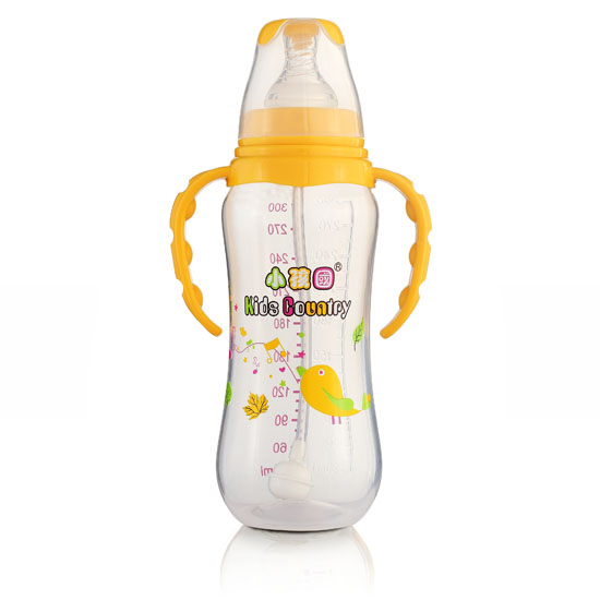 小孩國標(biāo)口自動(dòng)弧形PP安全奶瓶300 ML黃色