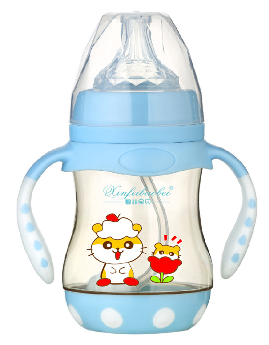 馨菲寶貝奶瓶帶底座雙柄藍色