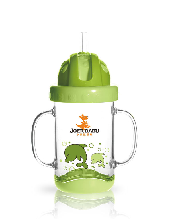 小袋鼠巴布晶透學(xué)飲杯260ml綠色.jpg