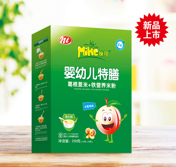 咪可嬰幼兒特膳葛根薏米+鐵營養(yǎng)米粉(水蜜桃味)盒裝