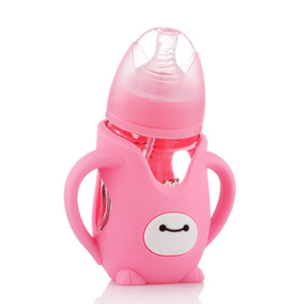 媽咪王子防摔寬口晶媽咪王子鉆玻璃自動(dòng)吸240ml企鵝 奶瓶 粉色
