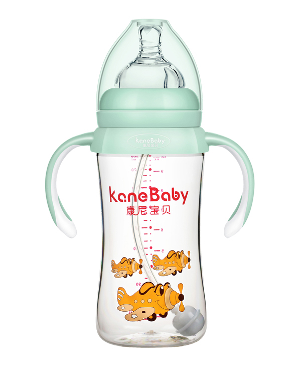 康尼寶貝寬口弧形有柄自動PA奶瓶300ml