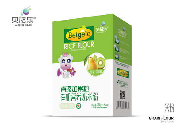 貝格樂(lè)真添加果粒有機(jī)營(yíng)養(yǎng)奶米粉-雪梨+獼猴桃 盒裝