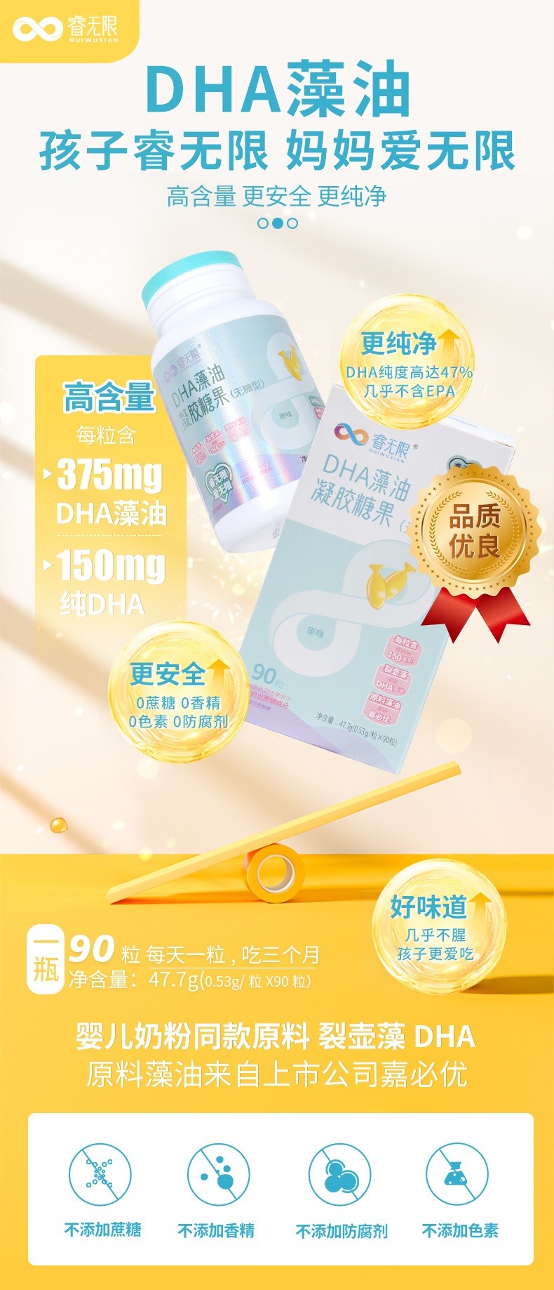 睿無(wú)限睿智版DHA藻油凝膠糖果90粒