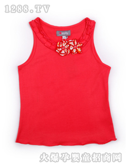 小豬班納紅色圓領針織背心