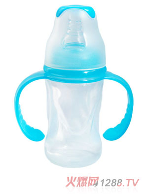 親恩4安標(biāo)口花型雙柄PP奶瓶（蘭色）