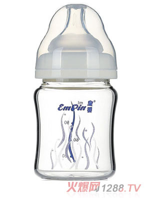 皇嬰寬口晶鉆玻璃小奶瓶120ml白色