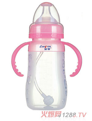 皇嬰寬口硅膠自動(dòng)奶瓶240ml粉色