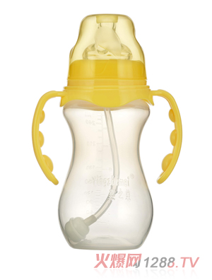 嬰之美寬口雙耳自動(dòng)葫蘆PP奶瓶270ML黃色