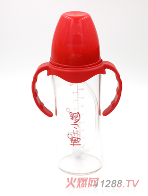 博士小帽玻璃有柄自然親子寬口徑自動奶瓶280ml紅色