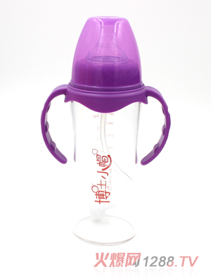 博士小帽玻璃有柄自然親子寬口徑自動奶瓶280ml紫色
