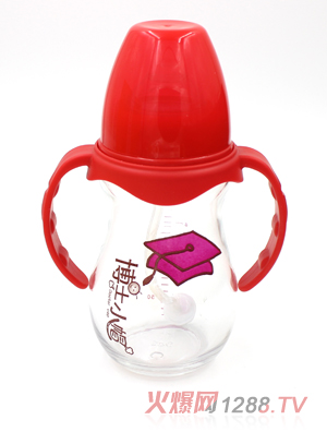 博士小帽玻璃有柄自然親子寬口徑自動(dòng)奶瓶240ml紅色