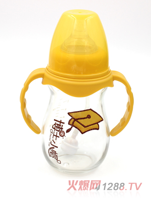博士小帽玻璃有柄自然親子寬口徑自動(dòng)奶瓶240ml黃色