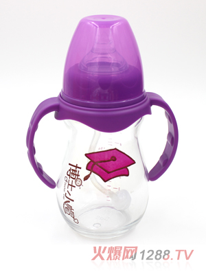 博士小帽玻璃有柄自然親子寬口徑自動(dòng)奶瓶240ml紫色