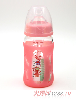 玻璃自然親子防摔保溫寬口徑奶瓶粉色