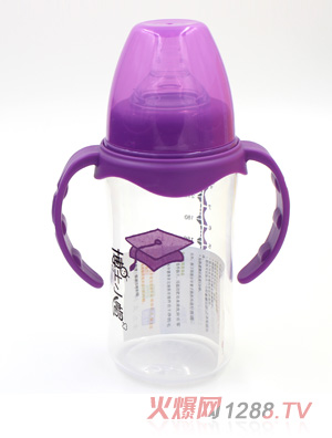 博士小帽PP有柄自然親子寬口奶瓶240ml紫色