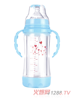 幼愛帶柄自動吸晶鉆防爆玻璃寬口奶瓶220ml