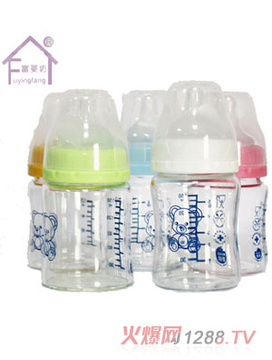 富嬰坊高硼硅寬口150mL玻璃奶瓶多色
