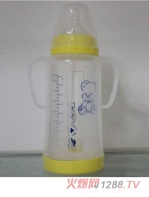 富嬰坊帶手柄寬口徑高硼硅玻璃奶瓶240ML