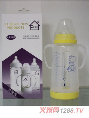 富嬰坊帶手柄高硼硅寬口徑玻璃奶瓶240ML
